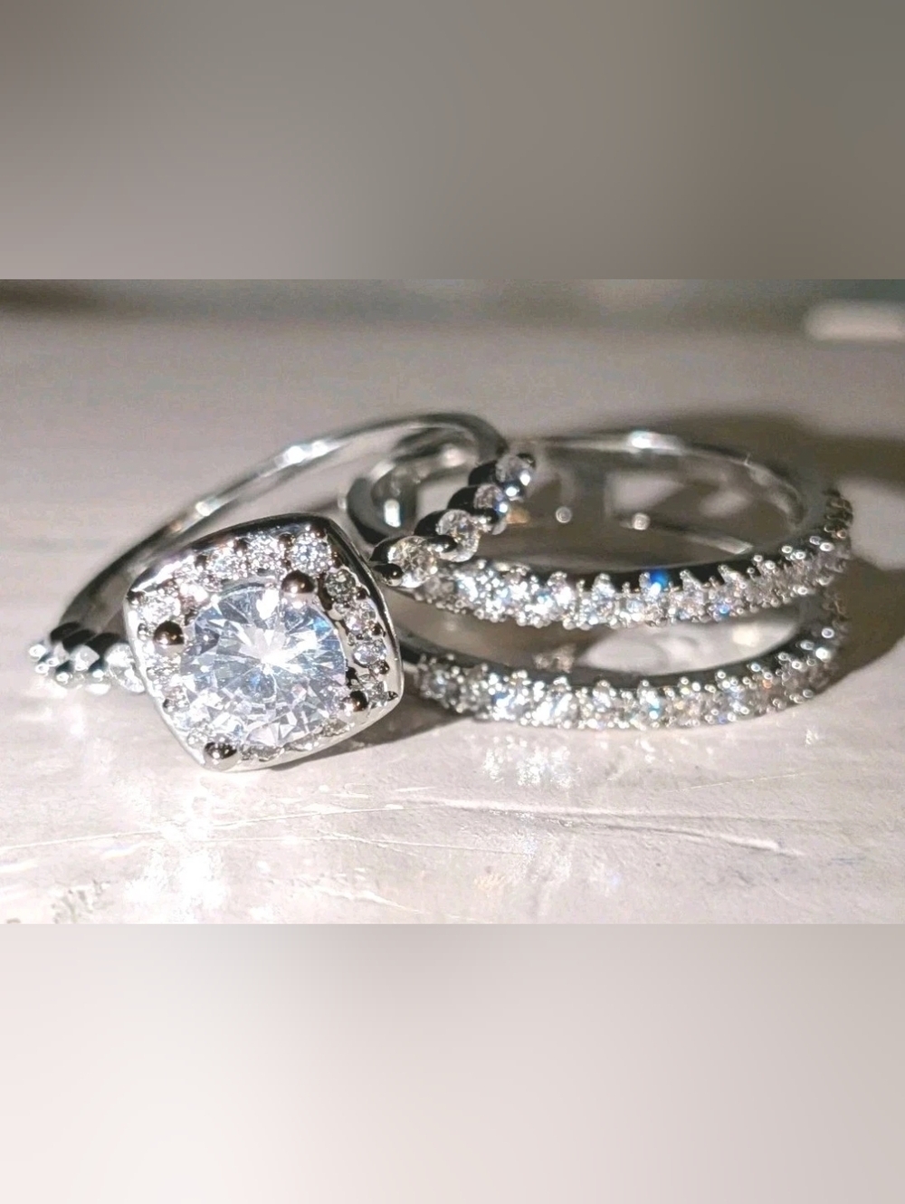 925 Silver 4ct Lab-Created Princess Cut Diamond Wedding Ring Set For Women Sz 8 - Picture 9 of 17